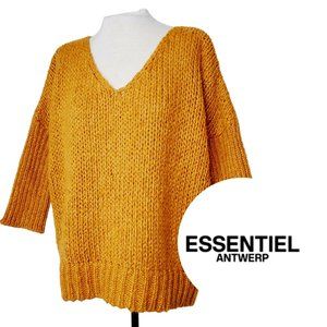 Essentiel Antwerp Sweater V-Neck Chunky Shimmer Soft Mohair Luxury Mustard M